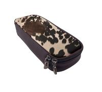 BNVSADC Brown Cowhide 1 Printed PU Leather Flip Pencil Case, Cute Pencil Box Pen Bag Stationery Organizer Makeup Bag for School Office Travel