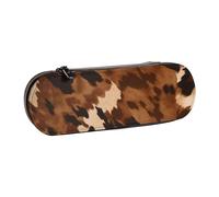 BNVSADC Brown Cowhide Art Printed Leather Pencil Pen Case & Makeup Bag - Stylish Hard Shell Pencil Bag Stationery Organizer Pouch for School Office Travel