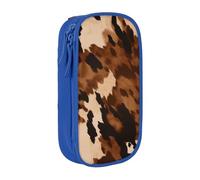 BNVSADC Brown Cowhide Art Printed Pencil Case for Girls Boys, Large Capacity Pencil Pouch Cute Pencil Box Adult Makeup Bag with 2 Compartments, Blue