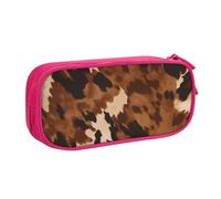 BNVSADC Brown Cowhide Art Printed Pencil Case Large Pen Bag Cute Pencil Box Pouch Office School Stationery Organizer for Girls Boys, Pink