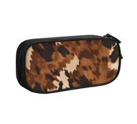 BNVSADC Brown Cowhide Art Printed Pencil Case Large Pen Bag Cute Pencil Box Pouch Office School Stationery Organizer for Girls Boys, Black