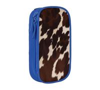 BNVSADC Brown Cowhide Printed Pencil Case for Girls Boys, Large Capacity Pencil Pouch Cute Pencil Box Adult Makeup Bag with 2 Compartments, Blue