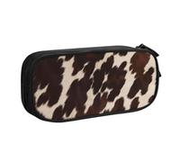 BNVSADC Brown Cowhide Printed Pencil Case Large Pen Bag Cute Pencil Box Pouch Office School Stationery Organizer for Girls Boys, Black