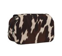 BNVSADC Brown Cowhide Printed Print Flip Top Double Layer Pencil Case - Large Capacity School Supplies Organizer for Students, Kids, Teens, Artists, Travel & Office Use