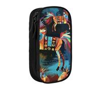 BNVSADC Brown Horse Printed Pencil Case for Girls Boys, Large Capacity Pencil Pouch Cute Pencil Box Adult Makeup Bag with 2 Compartments, Black