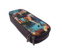 BNVSADC Brown Horse Printed PU Leather Flip Pencil Case, Cute Pencil Box Pen Bag Stationery Organizer Makeup Bag for School Office Travel