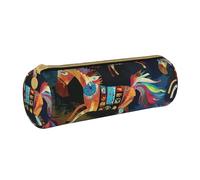 BNVSADC Brown Horse Printed Round Pencil Case Leather Pencil Pouch Cute Stationery Pencil Pen Bag for School Office Travel