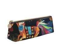 BNVSADC Brown Horse Printed Triangle Pencil Case Leather Pencil Pouch Cute Stationery Pencil Pen Bag for School Office Travel