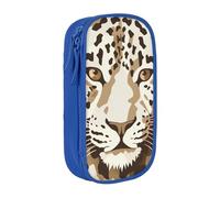 BNVSADC Brown Pattern Leopard Printed Pencil Case for Girls Boys, Large Capacity Pencil Pouch Cute Pencil Box Adult Makeup Bag with 2 Compartments, Blue