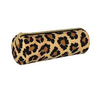 BNVSADC Brown Pattern Leopard Printed Round Pencil Case Leather Pencil Pouch Cute Stationery Pencil Pen Bag for School Office Travel