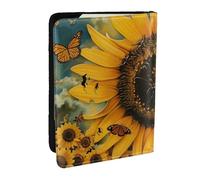 BNVSADC Butterfly and Sunflower Printed Passport Holder Travel PU Leather Passport Cover Case Organiser for Men Women, 6.5 inch