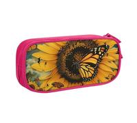 BNVSADC Butterfly and Sunflower Printed Pencil Case Large Pen Bag Cute Pencil Box Pouch Office School Stationery Organizer for Girls Boys, Pink