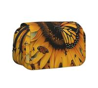 BNVSADC Butterfly and Sunflower Printed Print Flip Top Double Layer Pencil Case - Large Capacity School Supplies Organizer for Students, Kids, Teens, Artists, Travel & Office Use