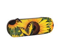 BNVSADC Butterfly Blooming Sunflower Plants Flowers Printed Leather Pencil Pen Case & Makeup Bag - Stylish Hard Shell Pencil Bag Stationery Organizer Pouch for School Office Travel