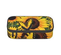 BNVSADC Butterfly Blooming Sunflower Plants Flowers Printed Pencil Case Cute Pencil Box Bag Pen Pouch Office School Stationery Organizer for School Travel Work