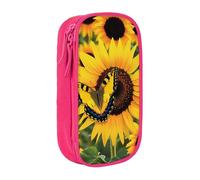 BNVSADC Butterfly Blooming Sunflower Plants Flowers Printed Pencil Case for Girls Boys, Large Capacity Pencil Pouch Cute Pencil Box Adult Makeup Bag with 2 Compartments, Pink