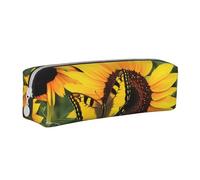 BNVSADC Butterfly Blooming Sunflower Plants Flowers Printed Pencil Case Leather Pencil Pouch Cute Stationery Pencil Pen Bag with Zipper for School Office Travel