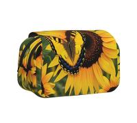 BNVSADC Butterfly Blooming Sunflower Plants Flowers Printed Print Flip Top Double Layer Pencil Case - Large Capacity School Supplies Organizer for Students, Kids, Teens, Artists, Travel & Office Use