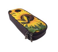 BNVSADC Butterfly Blooming Sunflower Plants Flowers Printed PU Leather Flip Pencil Case, Cute Pencil Box Pen Bag Stationery Organizer Makeup Bag for School Office Travel