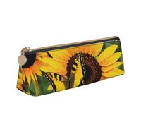 BNVSADC Butterfly Blooming Sunflower Plants Flowers Printed Triangle Pencil Case Leather Pencil Pouch Cute Stationery Pencil Pen Bag for School Office Travel