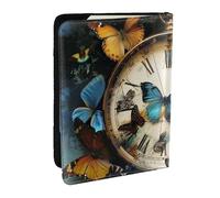 BNVSADC Butterfly Clocks Printed Passport Holder Travel PU Leather Passport Cover Case Organiser for Men Women, 6.5 inch