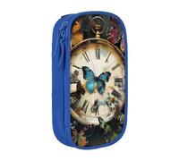 BNVSADC Butterfly Clocks Printed Pencil Case for Girls Boys, Large Capacity Pencil Pouch Cute Pencil Box Adult Makeup Bag with 2 Compartments, Blue