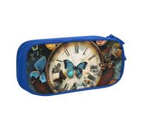 BNVSADC Butterfly Clocks Printed Pencil Case Large Pen Bag Cute Pencil Box Pouch Office School Stationery Organizer for Girls Boys, Blue