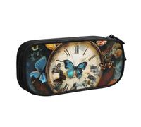 BNVSADC Butterfly Clocks Printed Pencil Case Large Pen Bag Cute Pencil Box Pouch Office School Stationery Organizer for Girls Boys, Black