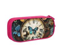 BNVSADC Butterfly Clocks Printed Pencil Case Large Pen Bag Cute Pencil Box Pouch Office School Stationery Organizer for Girls Boys, Pink