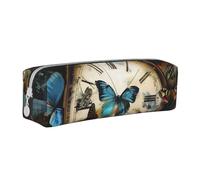 BNVSADC Butterfly Clocks Printed Pencil Case Leather Pencil Pouch Cute Stationery Pencil Pen Bag with Zipper for School Office Travel