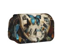 BNVSADC Butterfly Clocks Printed Print Flip Top Double Layer Pencil Case - Large Capacity School Supplies Organizer for Students, Kids, Teens, Artists, Travel & Office Use