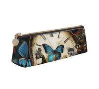 BNVSADC Butterfly Clocks Printed Triangle Pencil Case Leather Pencil Pouch Cute Stationery Pencil Pen Bag for School Office Travel