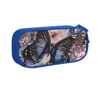 BNVSADC Butterfly Flower Printed Pencil Case Large Pen Bag Cute Pencil Box Pouch Office School Stationery Organizer for Girls Boys, Blue