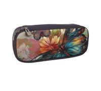 BNVSADC Butterfly Flowers Art Printed Leather Pencil Pen Case & Makeup Bag - Stylish Pencil Bag Stationery Organizer Pouch for School Office Travel
