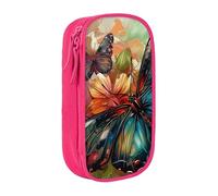 BNVSADC Butterfly Flowers Art Printed Pencil Case for Girls Boys, Large Capacity Pencil Pouch Cute Pencil Box Adult Makeup Bag with 2 Compartments, Pink