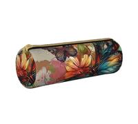 BNVSADC Butterfly Flowers Art Printed Round Pencil Case Leather Pencil Pouch Cute Stationery Pencil Pen Bag for School Office Travel