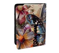 BNVSADC Butterfly Flowers Printed Passport Holder Travel PU Leather Passport Cover Case Organiser for Men Women, 6.5 inch