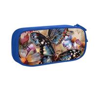 BNVSADC Butterfly Flowers Printed Pencil Case Large Pen Bag Cute Pencil Box Pouch Office School Stationery Organizer for Girls Boys, Blue