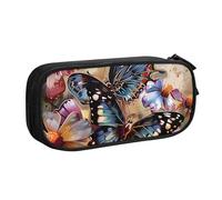 BNVSADC Butterfly Flowers Printed Pencil Case Large Pen Bag Cute Pencil Box Pouch Office School Stationery Organizer for Girls Boys, Black