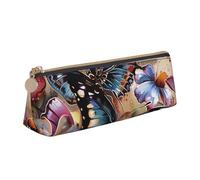 BNVSADC Butterfly Flowers Printed Triangle Pencil Case Leather Pencil Pouch Cute Stationery Pencil Pen Bag for School Office Travel