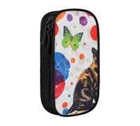 BNVSADC Butterfly Polka dot and cat Printed Pencil Case for Girls Boys, Large Capacity Pencil Pouch Cute Pencil Box Adult Makeup Bag with 2 Compartments, Black