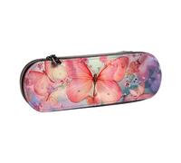 BNVSADC Butterfly Printed Leather Pencil Pen Case & Makeup Bag - Stylish Hard Shell Pencil Bag Stationery Organizer Pouch for School Office Travel