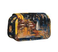 BNVSADC Cafe Terrace at Night Printed Print Flip Top Double Layer Pencil Case - Large Capacity School Supplies Organizer for Students, Kids, Teens, Artists, Travel & Office Use