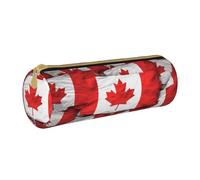 BNVSADC Canadian Flag Printed Round Pencil Case Leather Pencil Pouch Cute Stationery Pencil Pen Bag for School Office Travel