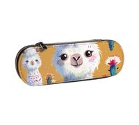 BNVSADC Cartoon Alpaca Cute Animal Printed Leather Pencil Pen Case & Makeup Bag - Stylish Hard Shell Pencil Bag Stationery Organizer Pouch for School Office Travel