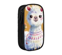 BNVSADC Cartoon Alpaca Cute Animal Printed Pencil Case for Girls Boys, Large Capacity Pencil Pouch Cute Pencil Box Adult Makeup Bag with 2 Compartments, Black