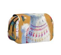 BNVSADC Cartoon Alpaca Cute Animal Printed Print Flip Top Double Layer Pencil Case - Large Capacity School Supplies Organizer for Students, Kids, Teens, Artists, Travel & Office Use