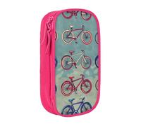 BNVSADC Cartoon Bikes Cycling Printed Pencil Case for Girls Boys, Large Capacity Pencil Pouch Cute Pencil Box Adult Makeup Bag with 2 Compartments, Pink