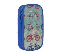 BNVSADC Cartoon Bikes Cycling Printed Pencil Case for Girls Boys, Large Capacity Pencil Pouch Cute Pencil Box Adult Makeup Bag with 2 Compartments, Blue