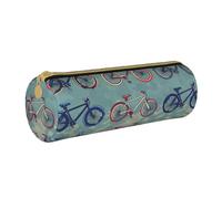 BNVSADC Cartoon Bikes Cycling Printed Round Pencil Case Leather Pencil Pouch Cute Stationery Pencil Pen Bag for School Office Travel